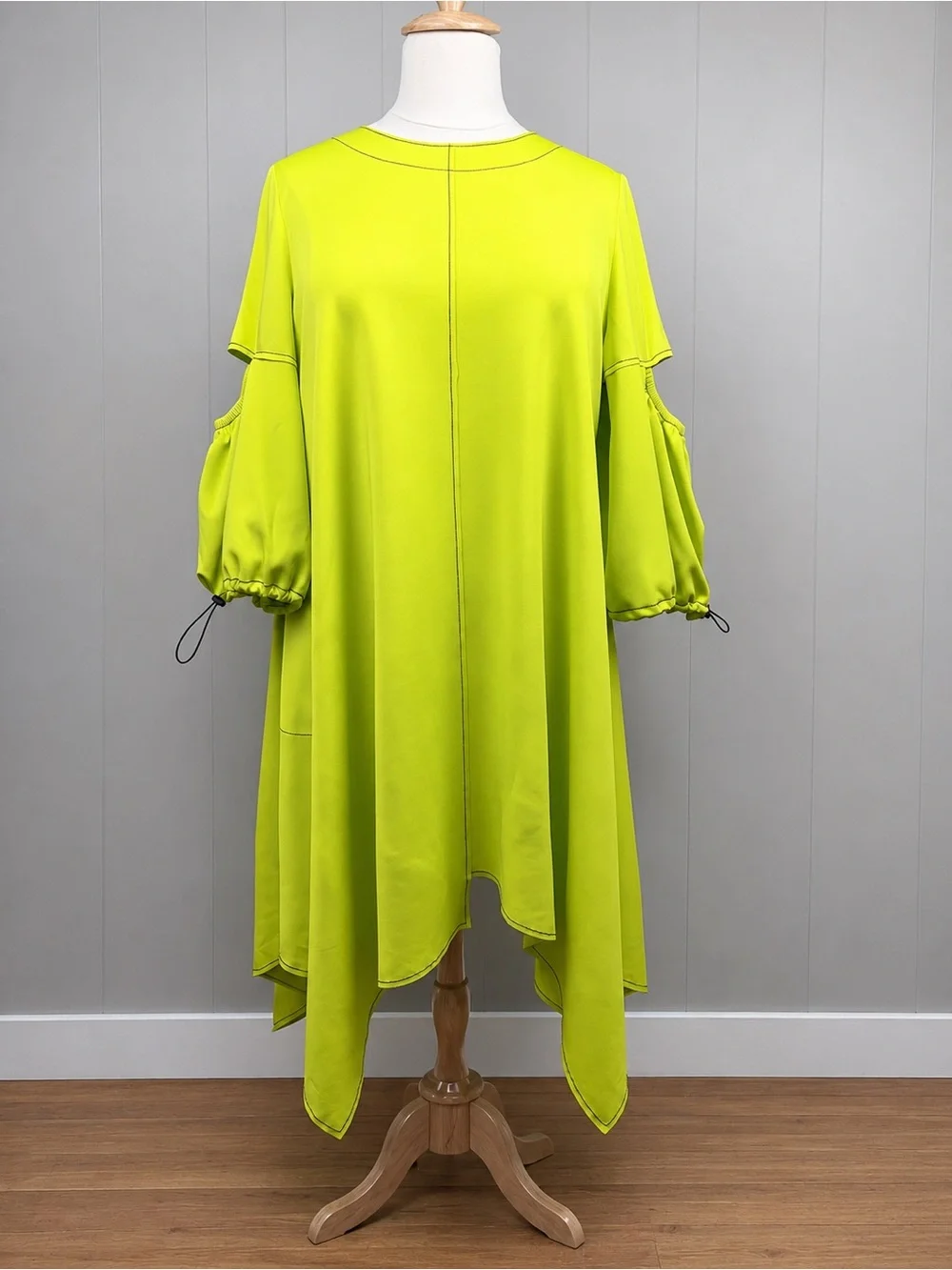 IC Collection Neon Chartreuse Cut Out Balloon Sleeves Handkerchief Dress XXL NWT
